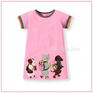 NWT 5 5T Pink Back To School Dress Applique Dog Cat Guinea Pig Kindergarten